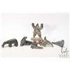 Image 1 : Six hand carved Inuit soapstone sculptures including seals, whale, bear, hunter etc. various artists