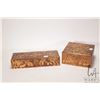 Image 1 : Two vintage hand made pyrography decorated boxes including 7" X 7" X 3 12" and a 11 1/2" X 4" X 2 1/