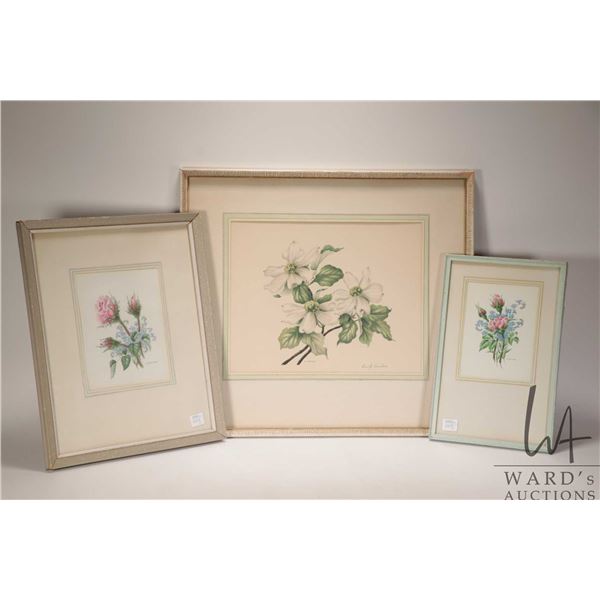 Emily Sartain, two framed original watercolour florals including "Moss Rosebud and Forget-Me-Nots" 6