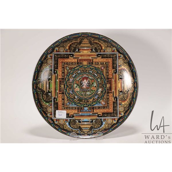 Poly chrome enamel Sino-Tibetan Thangka plate 10 1/4" in diameter