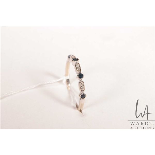 10kt white gold, diamond and blue sapphire gemstone band, size 9.25