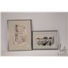 Image 1 : Marla Wilson, two framed original pen and ink drawings including "Farmyard Near Gibbons", 5" X 8" an
