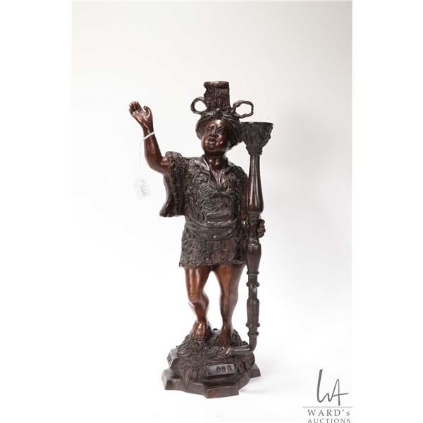 Heavy bronze Blackamoor baroque candlestick 16" in height