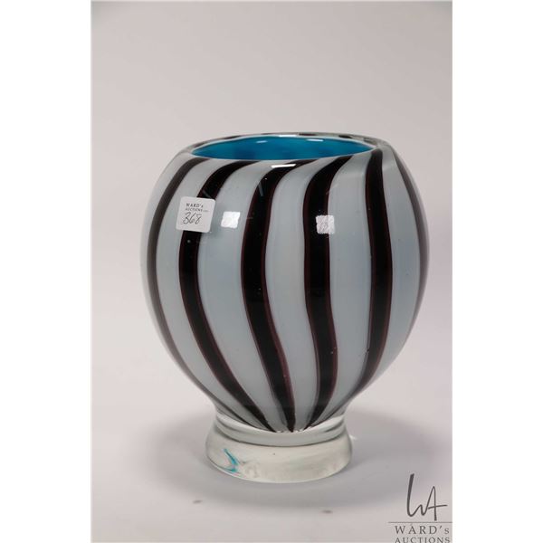 Cased tri-coloured art glass vase with colourless foot, 8 1/2" in height