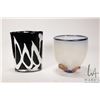 Image 1 : Two art glass vases including black and white 8" and a clear bubble glass with colourful rims and ba