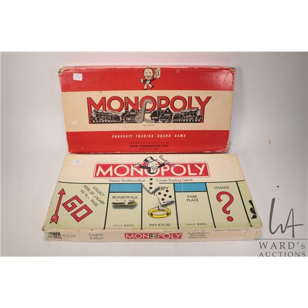 Two vintage Parker Bros. Monopoly games including mid 1950's-60 and a 1970's games, each appear comp