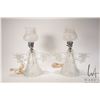 Image 1 : Two vintage electric bedside lamps with glass bases, candle holders and satin glass etched shades