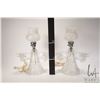 Image 3 : Two vintage electric bedside lamps with glass bases, candle holders and satin glass etched shades
