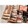 Image 2 : Fold out tackle box with an assortment of vintage and newer tackle, reels, hooks, scales and weights