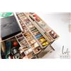 Image 4 : Fold out tackle box with an assortment of vintage and newer tackle, reels, hooks, scales and weights