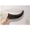 Image 4 : Hand carved cow skull with attached horns and turquoise decoration, 26" wide X 17"