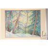 Image 1 : Annora Brown, original pastel on paper drawing on of a winter forest, 11" X 14 1/4". Note: newspaper