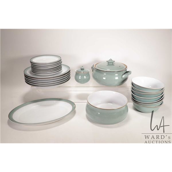 Selection of Denby dinnerware including six 10" dinner plates, eight 7" plates, seven cereal bowls, 