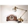 Image 1 : Folding desk lamp and a Savoy wooden mantle clock with chime and hour strike, working at time of cat