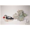 Image 1 : Two artisan made clay and Raku fired wall hangings including a 7" X 13" Puffin and a fish  THIS ITEM