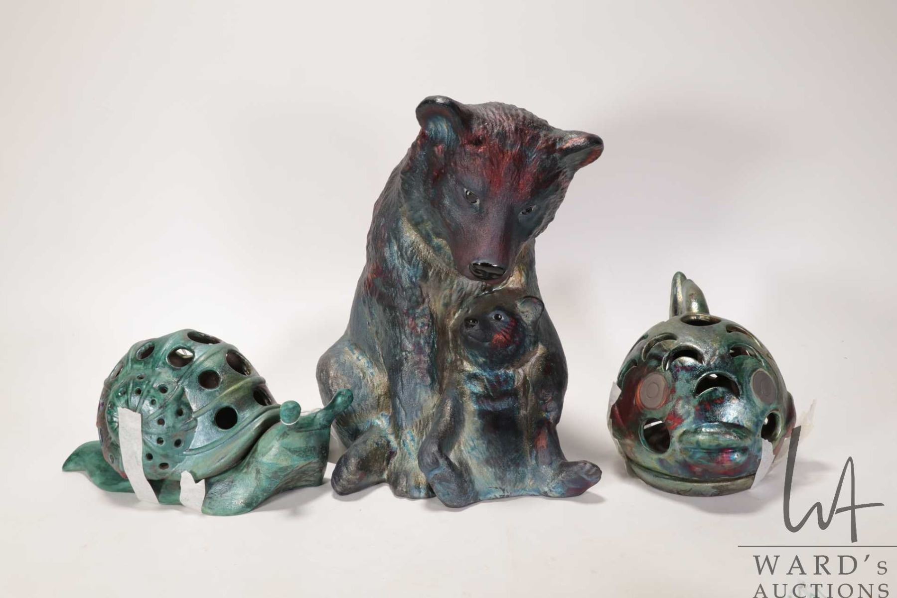 Three pieces of Raku fired ceramics including a 10