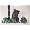 Image 2 : Three pieces of Raku fired ceramics including a 10" mother bear and cub, a gold fish butter dish and