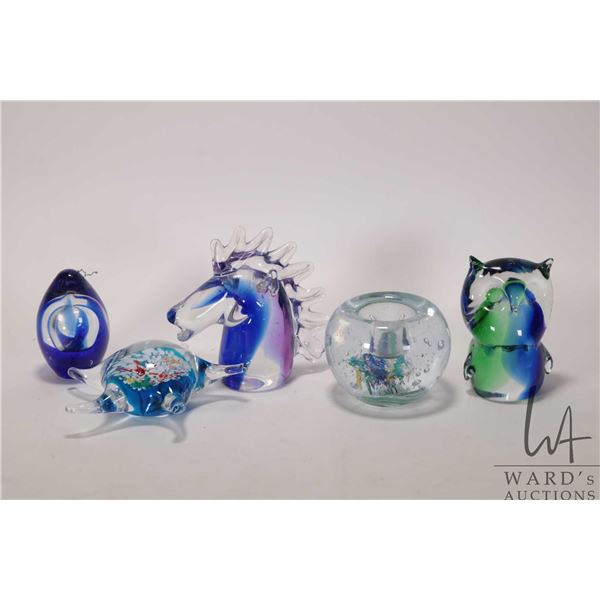 Five art glass paperweights