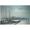Image 1 : Chase Fain, framed oil on board painting of a lake shore in winter, 24" X 36"