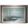Image 2 : Chase Fain, framed oil on board painting of a lake shore in winter, 24" X 36"