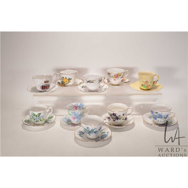 Ten china teacups and saucers including Royal Vale, Royal Albert, Bell, Carltonware etc.