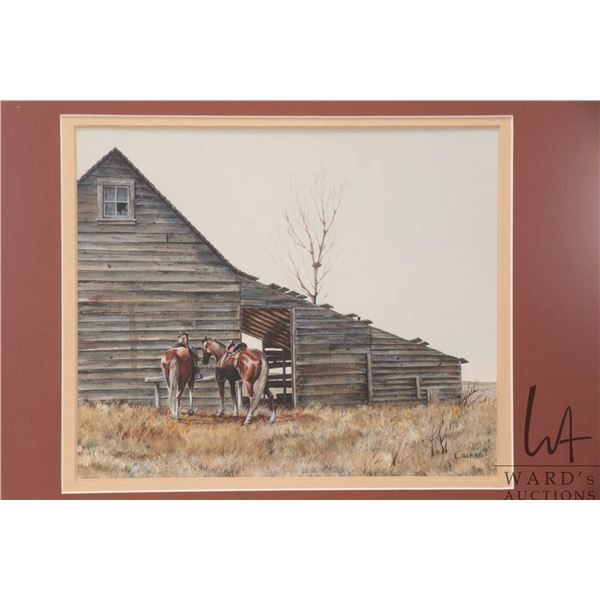 Len Gibb, framed original watercolour painting, titled on verso " Shasta and Dolly, L.J. Gibbs, Loca