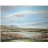 Image 1 : Richard Dixon, framed acrylic on canvas painting of a marshland under blue sky, 23" X 30"