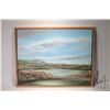Image 2 : Richard Dixon, framed acrylic on canvas painting of a marshland under blue sky, 23" X 30"