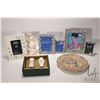 Image 1 : Two tray lots of collectibles including Belleek and Seagull Pewter picture frames, boxed set of mini
