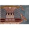 Image 3 : Small silk blend fringed area carpet with blue background, bird and fountain motif and highlights of