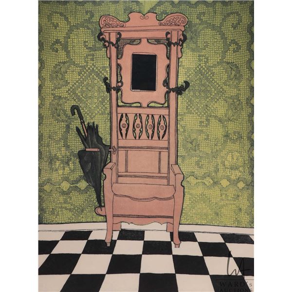 Lorna Lively framed limited edition print "Hall Stand- Comrie Memories", pencil signed by artist, nu