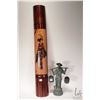 Image 1 : Japanese bamboo wall hanging of a lady in a Kimono and a copper alloy sculpture of a man carrying bu