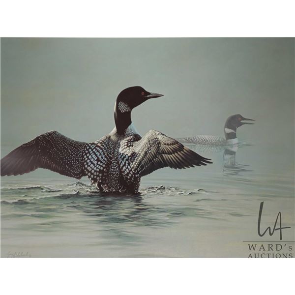 Guy Coheleach, framed limited edition print "Jewels of the Lake-Common Loons" pencil signed by artis