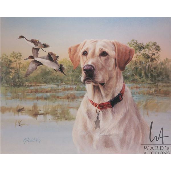 James Killen, framed limited edition print, titled " Great Retrievers- Yellow Labrador-Pintails" pen