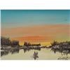 Image 1 : Alvin (Wandering Spirit) Elif Constant, acrylic on canvas painting of a figure canoeing at sunset, d