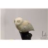 Image 3 : Soaptone carving of three owls on a wooden tree stamp with soapstone base, no artist signature seen,
