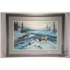 Image 2 : Karl E. Wood, framed limited edition print of an elk graving in winter, pencil signed by artist 213/