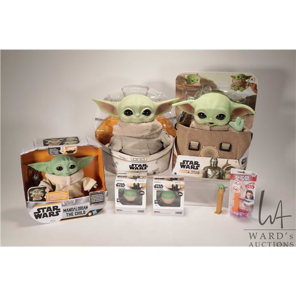 Selection of Star Wars Mandalorian The Child collectibles including boxed Yoda blue tooth speakers, 