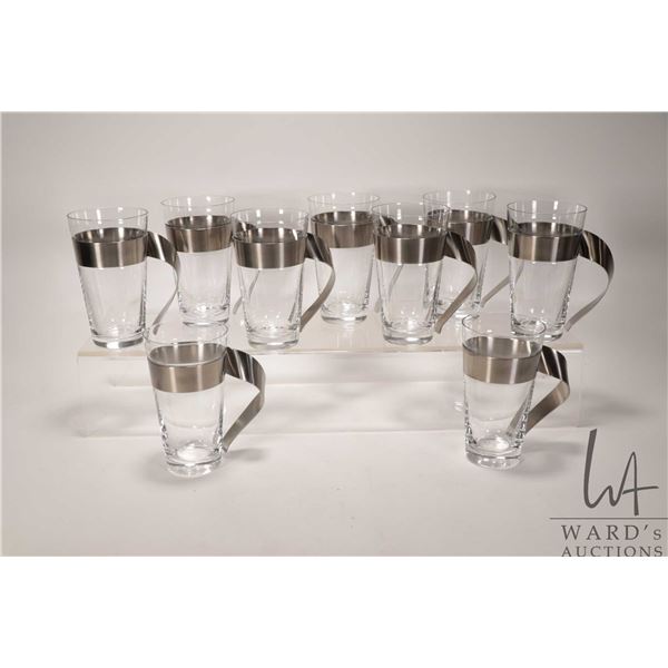 Set of nine Villeroy & Boch Newwave Latte Macchiato crystal glasses with stainless steel handles
