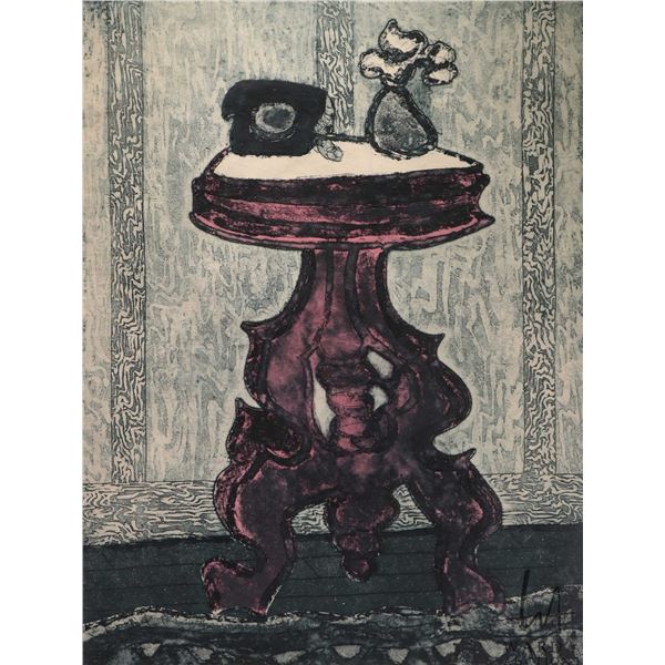 Lorna Lively framed limited edition print "Dancing Table", pencil signed by artist, Working Proof Ed