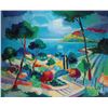 Image 1 : Jean-Claude Picot, framed print colourful post impression lake and landcape scene, overall dimension
