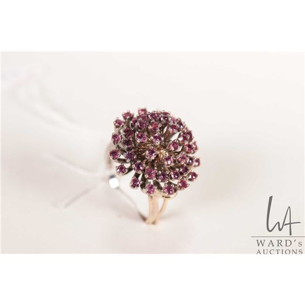 14kt white gold and pink ruby/ ruby like gemstones, electronically tests as gemstones, size 9