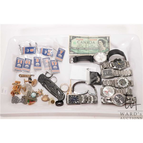 Tray lot of gent's jewellery, wrist watches including Roots, Guess, Sewor, Nixon, Silpa Design etc. 