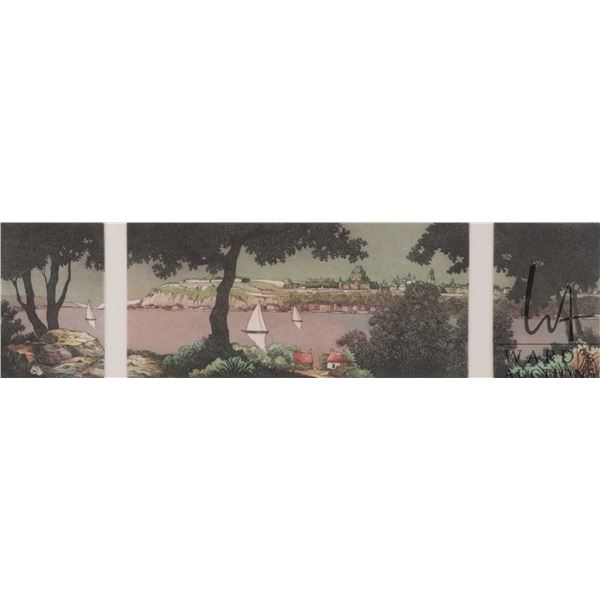 Framed limited edition triptych print of a French coastal scene titled "Oui me cherche me trouve", p