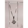Image 1 : 18kt white gold18" box chain with tested 18kt white gold and diamond set pendant