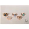 Image 1 : Five vintage 10kt gold rings including four sized 3 to size 4 and a size 6.25 set with blue gemstone