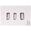 Image 1 : Three loose retangular amethyst gemstones, each approximately 18mm X 10mm