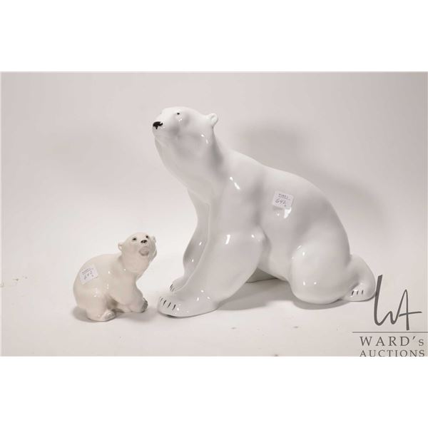 St. Petersburg Russian Lomonosov porcelain mother bear 12" in length and baby bear 5"