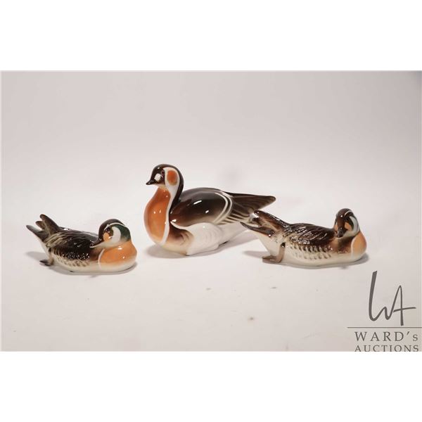 Three Lomonosov porcelain ducks including two 6" and one 7"