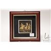 Image 1 : Framed 10kt gold plated Don Quixote plate, overall dimensions 7" X 7"